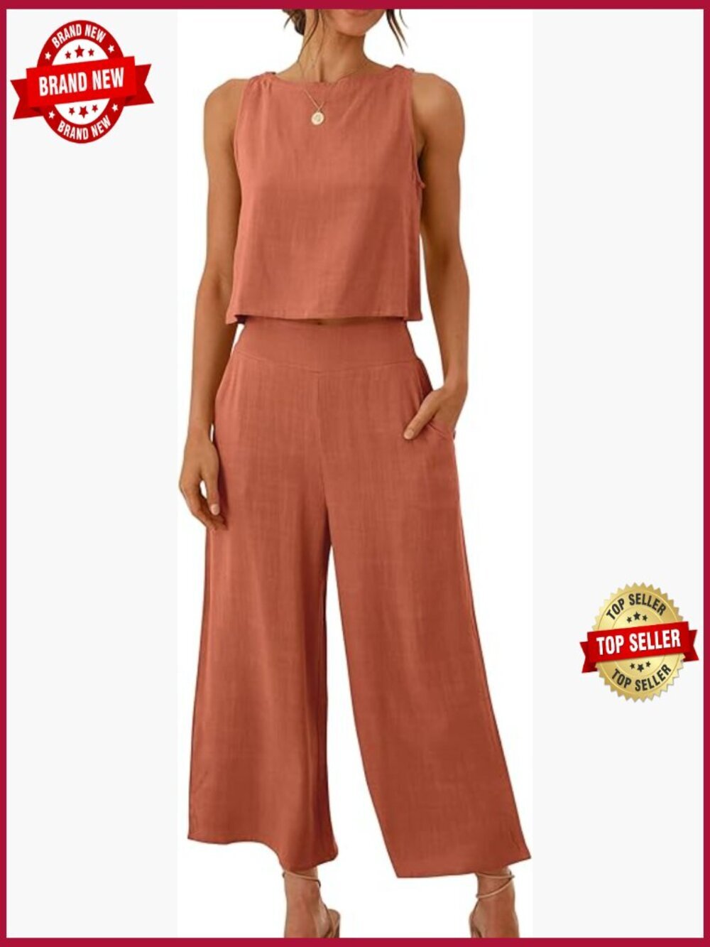 Women's 2 Piece Outfit Crop Top Capri Wide Leg Pants Jumpsuit Linen Lounge